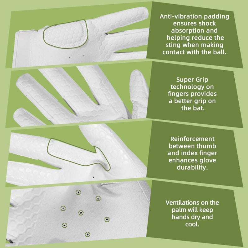Seibertron B-A-R PRO 2.0 Signature Baseball/Softball Batting Gloves Super Grip Finger Fit for Youth White L - Image 4